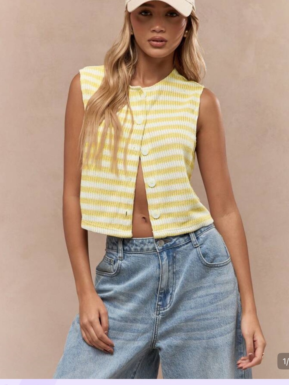 Missguided Yellow and White Striped Cropped Button Cardigan